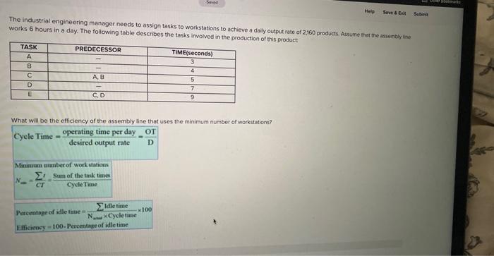 The industrial engineering manager needs to