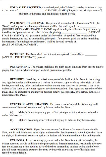 Analyze the promissory note below. Write at least