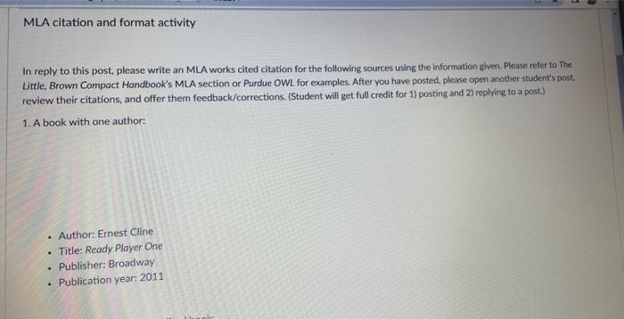 MLA citation and format activity In reply to this