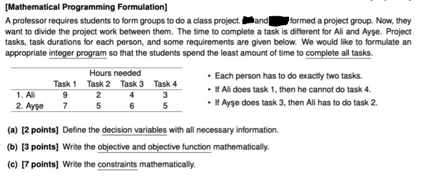 [Mathematical Programming Formulation] A