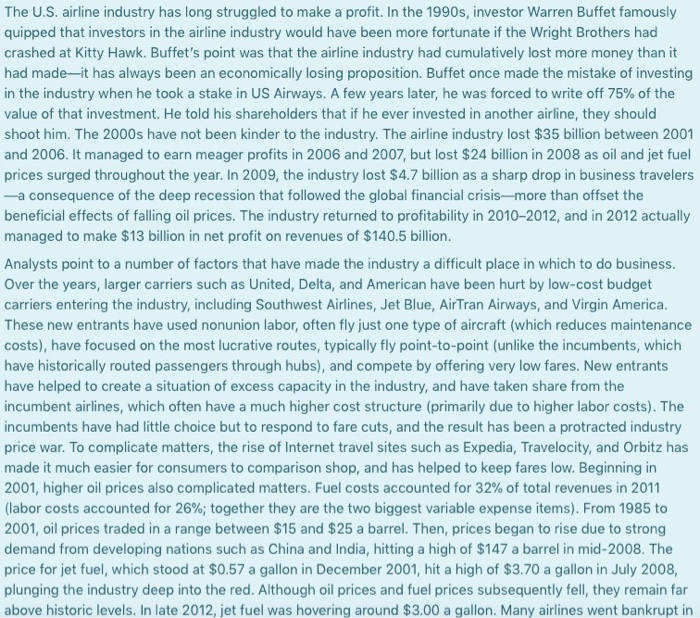 The U.S. airline industry has long struggled to