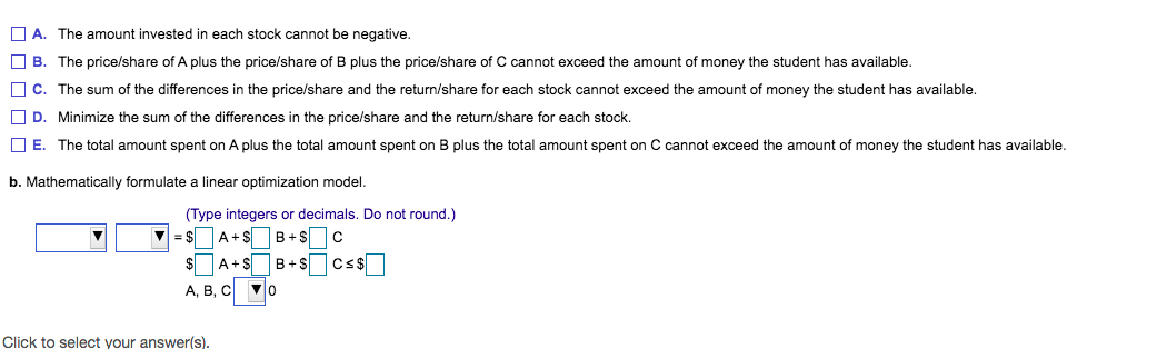 Part B OPTIONS ARE MINIMIZE OR MAXIMIZE, RETURN