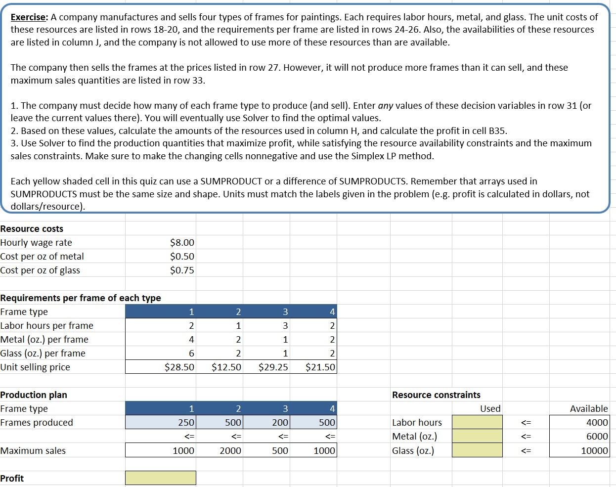 Exercise: A company manufactures and sells four