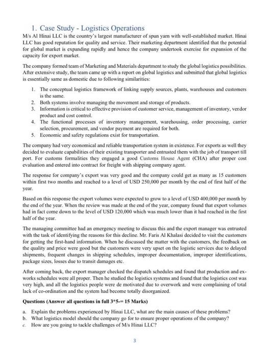 1. Case Study - Logistics Operations M/s Al Hinai