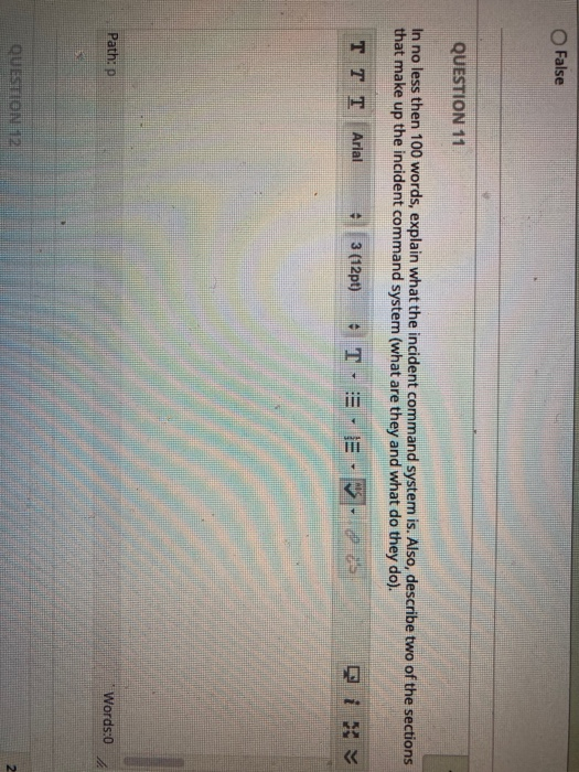 False QUESTION 11 In no less then 100 words,