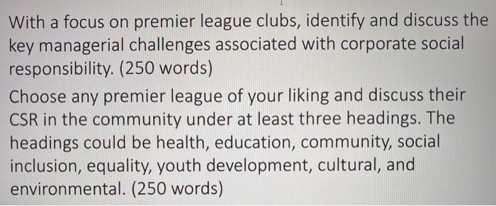 With a focus on premier league clubs, identify