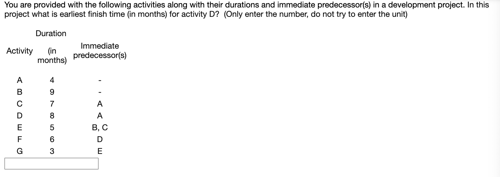 You are provided with the following activities