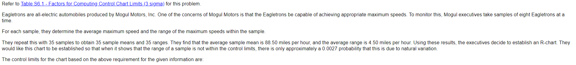Refer to Table S6.1 - Factors for Computing
