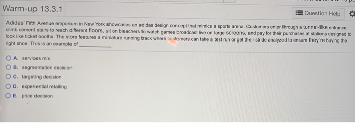 Warm-up 13.3.1 Question Help Adidas' Fifth Avenue