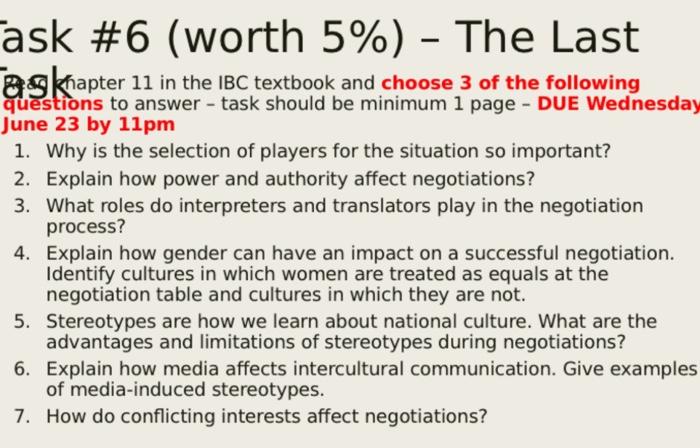 Task #6 (worth 5%) The Last Task Read chapter 11