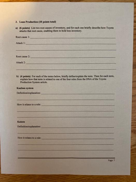 3. Lean Production (10 points total) a) (6