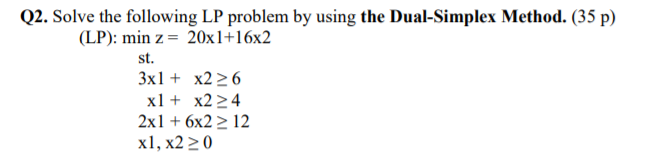 Q2. Solve the following LP problem by using the