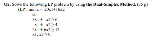 Q2. Solve the following LP problem by using the