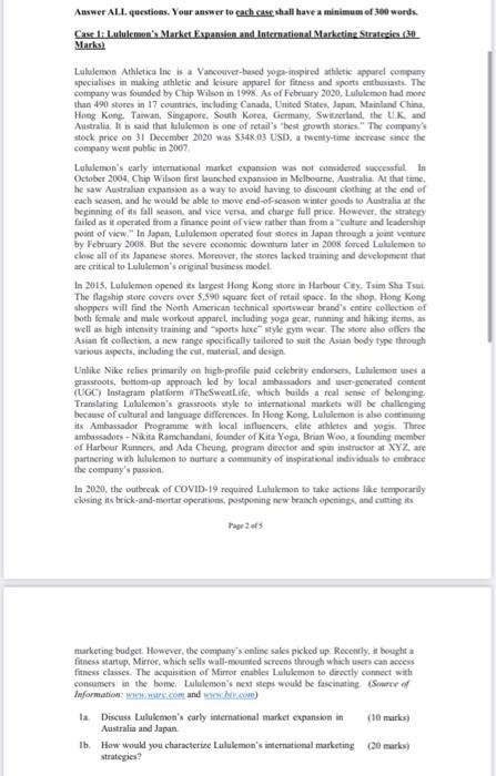 Answer ALL questions. Your answer to cach case