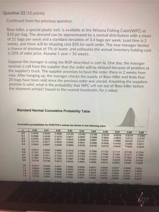 Question 22 (10 points) Continued from the