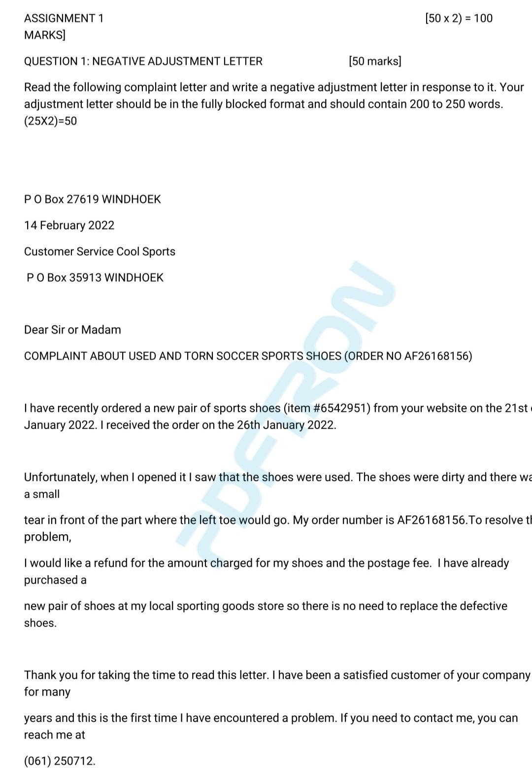 [50 x 2) = 100 ASSIGNMENT 1 MARKS] QUESTION 1: