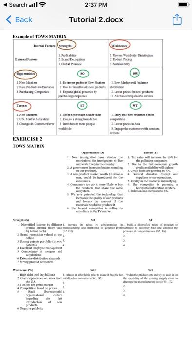 Search. 2:37 PM Back Tutorial 2.docx Example of