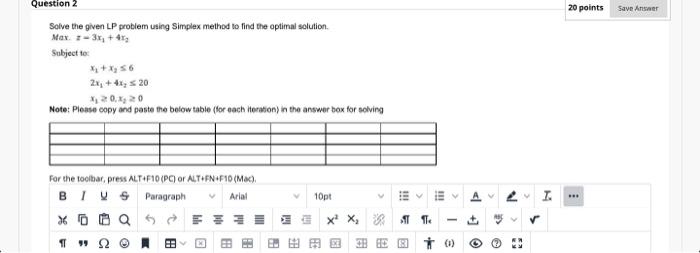 20 points Save Answer Question 2 Solve the given