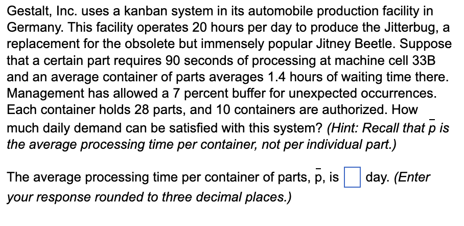 b. The average waiting time per container of