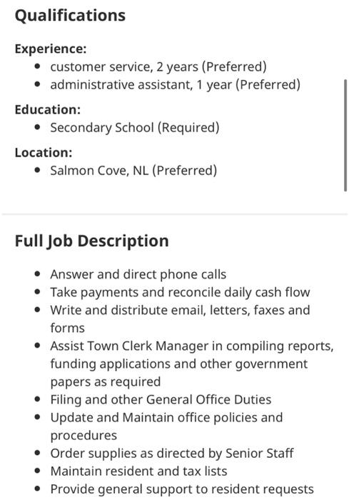 based on the job spec attached answer the