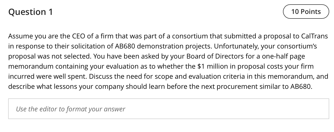 Question 1 10 Points Assume you are the CEO of a