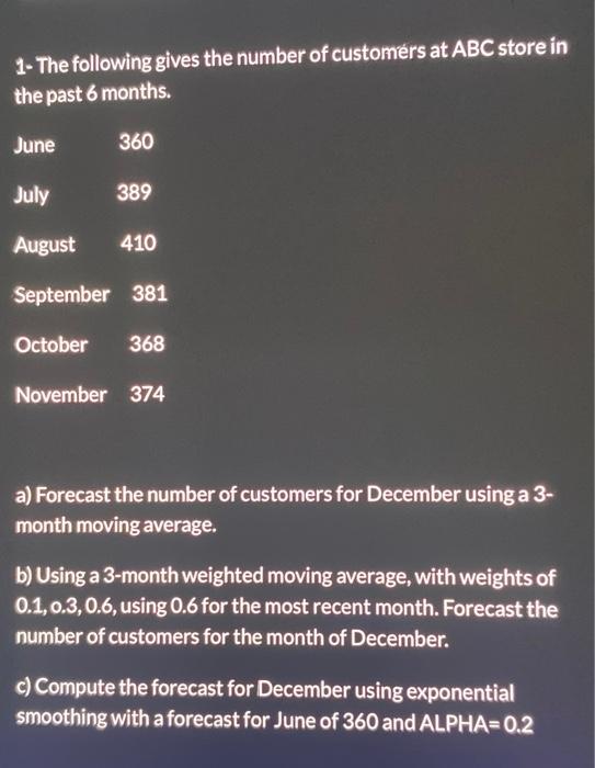 1- The following gives the number of customers at