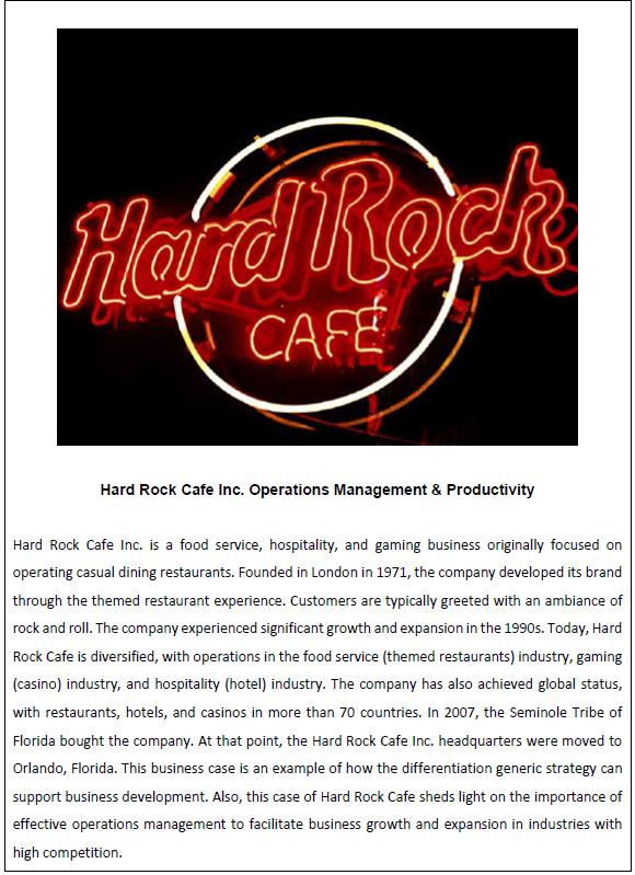 Hard Rock CAF Hard Rock Cafe Inc. Operations