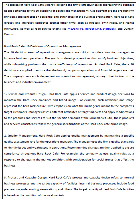 Hard Rock CAF Hard Rock Cafe Inc. Operations