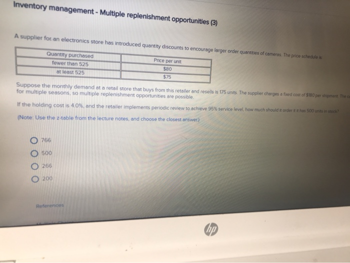 Inventory management - Multiple replenishment