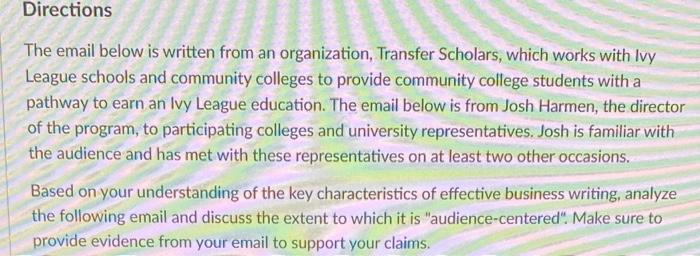 Directions The email below is written from an