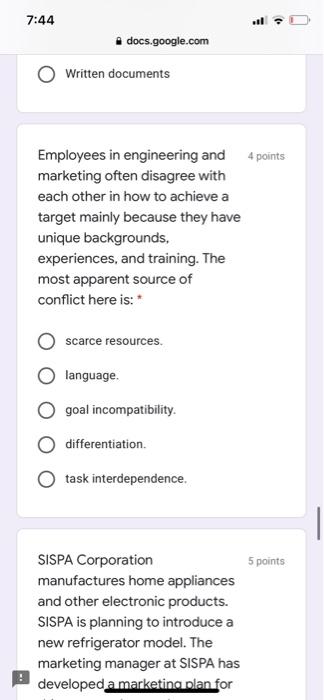 7:44 ..l docs.google.com Written documents 4