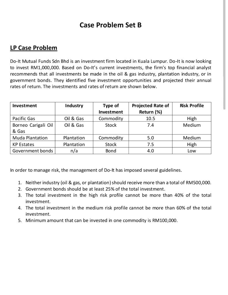 LP Case Problem Do-It Mutual Funds Sdn Bhd is an