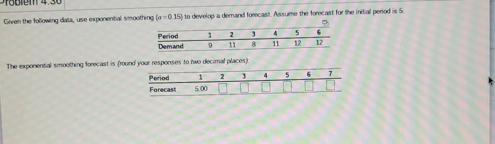 Given the following data, use exponential