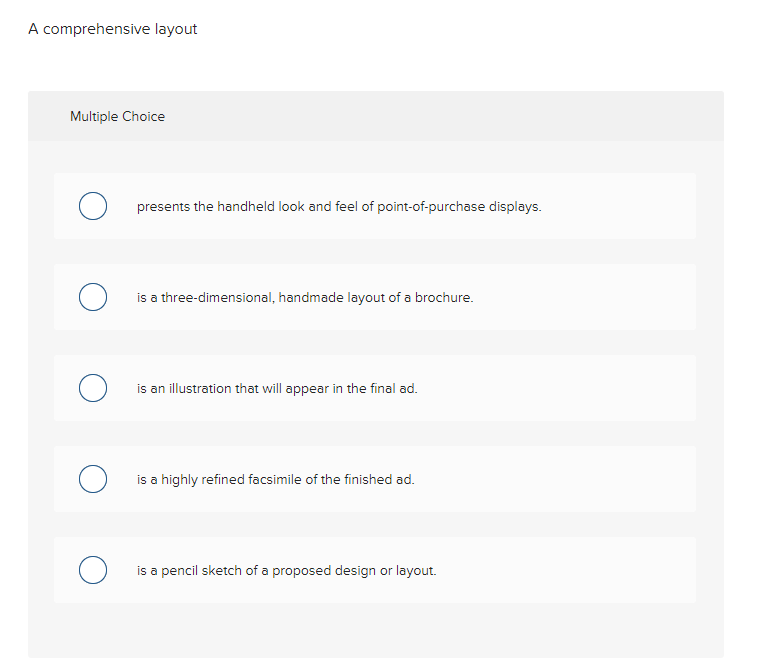 A comprehensive layout Multiple Choice O presents
