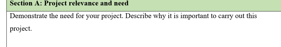 Section A: Project relevance and need Demonstrate