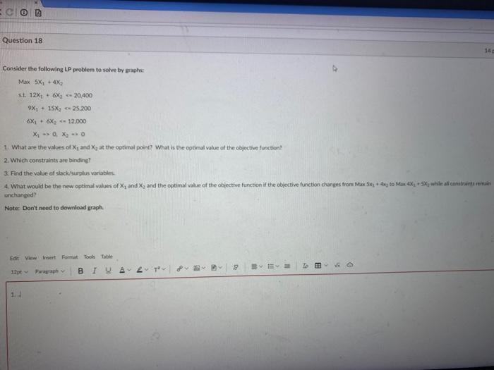 Question 18 Consider the following LP problem to