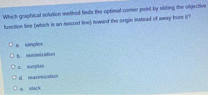 Which graphical solution method finds the optimal