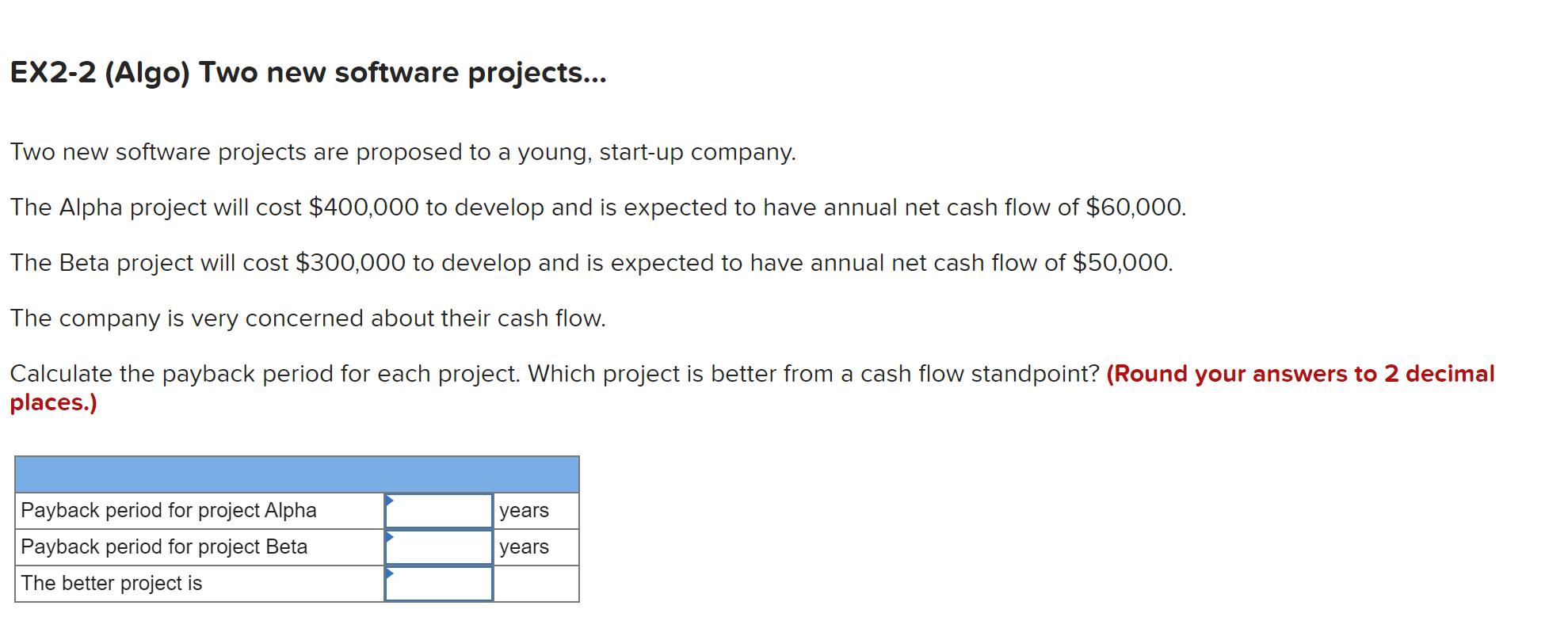 EX2-2 (Algo) Two new software projects... Two new