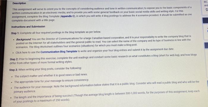 Description BC und This assignment will serve to