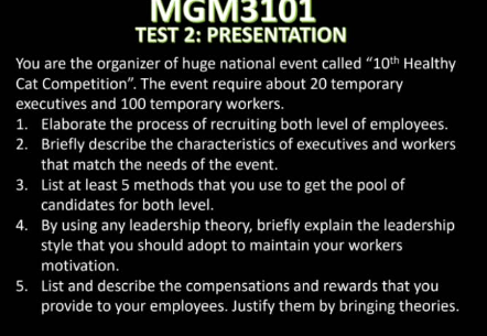 Q3 Answer MGM3101 TEST 2: PRESENTATION You are