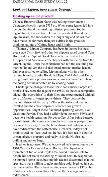 this is a marketing case i need some help EAS305