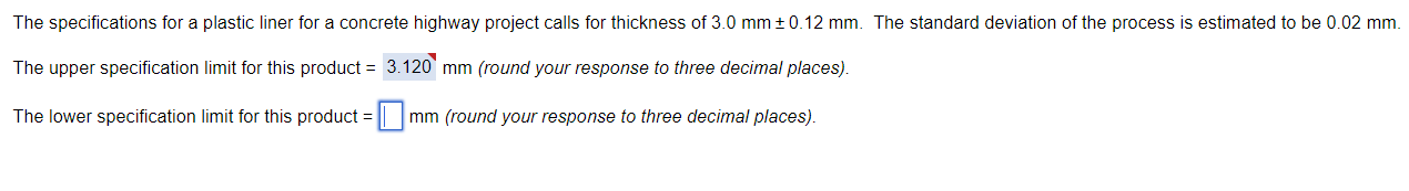 The specifications for a plastic liner for a