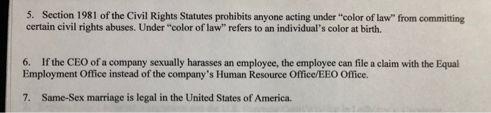 true or false? 5. Section 1981 of the Civil