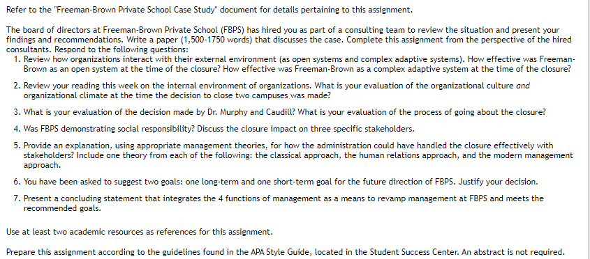 Refer to the "Freeman-Brown Private School Case