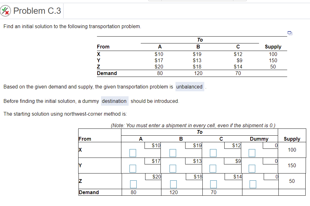Problem C.3 Find an initial solution to the