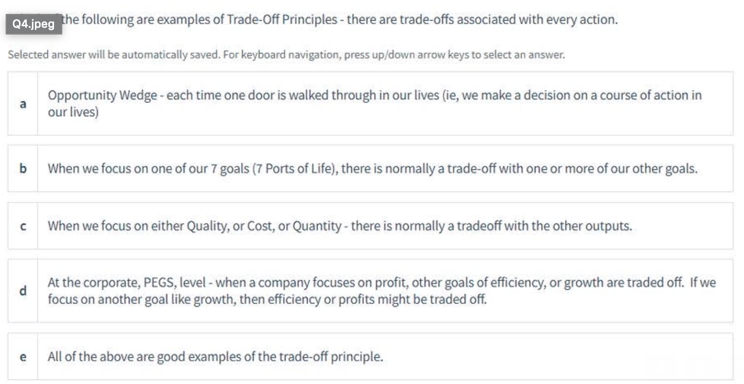 he following are examples of Trade-Off Principles