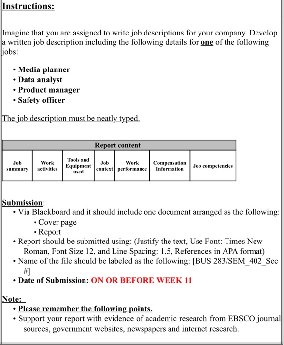 choose any job following ..I need resources