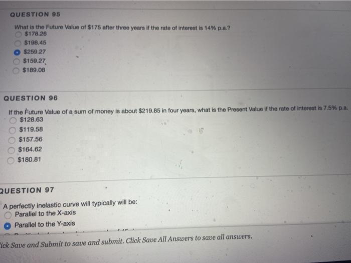96 QUESTION 95 What is the Future Value of $175