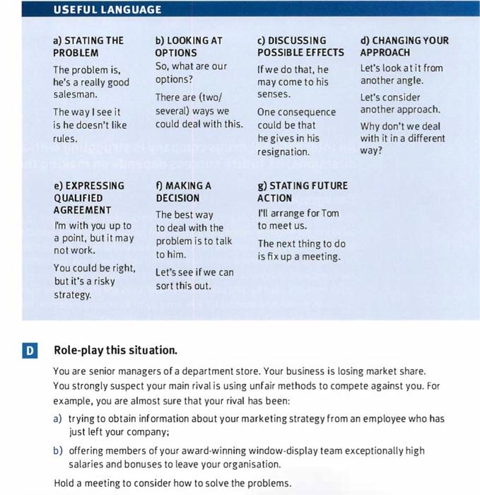 Write a role play on this situation using Useful