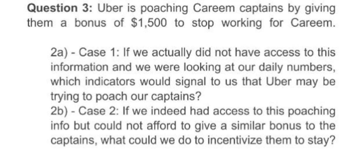 Question 3: Uber is poaching Careem captains by